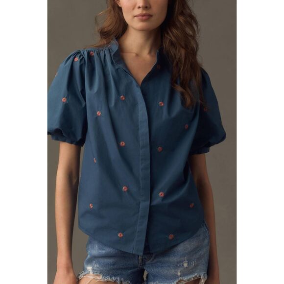 Anthropologie Mare Mare Puff-Sleeve Embroidered Blouse S NWT $138 - Picture 3 of 11